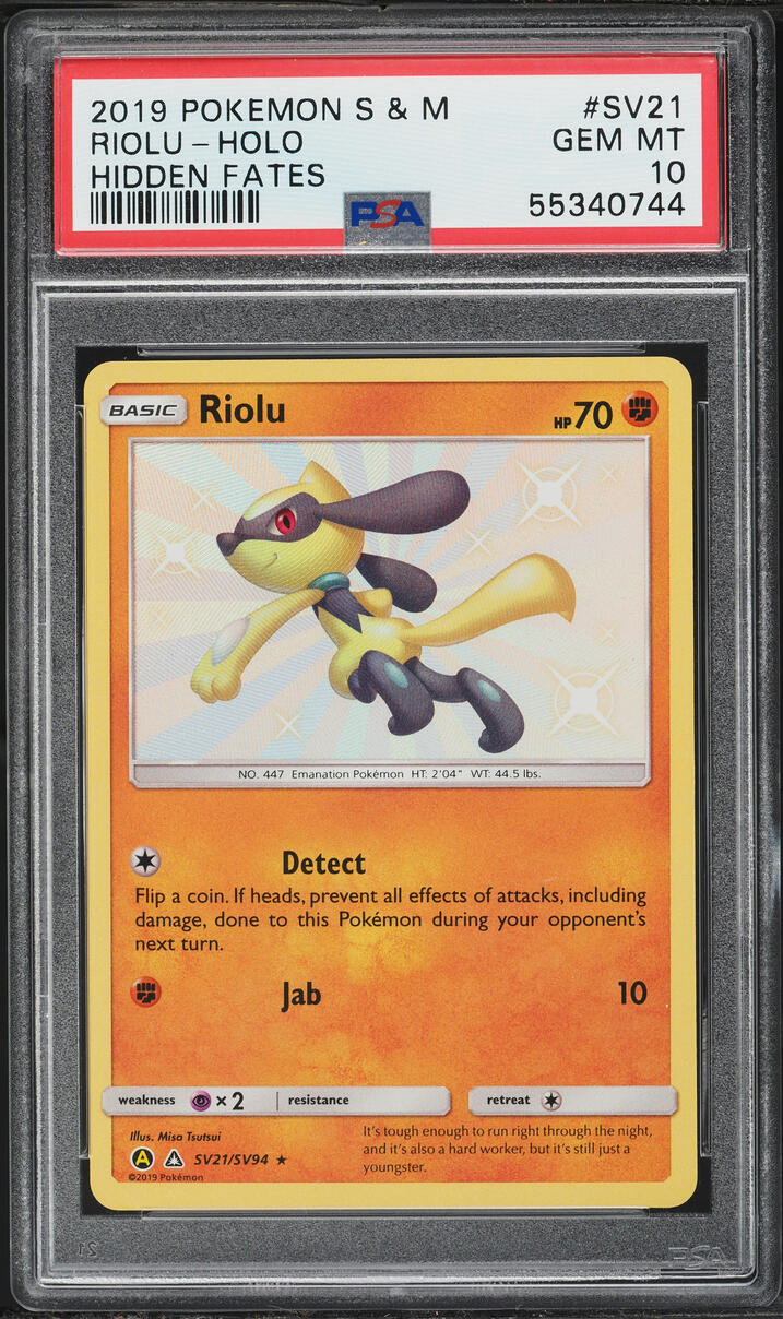 2019 Pokemon Sun & Moon Hidden Fates Shiny Riolu #SV21 PSA 10 GEM MINT