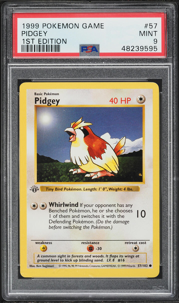 1999 Pokemon Base Set Shadowless 1st Edition Pidgey #57 PSA 9 MINT