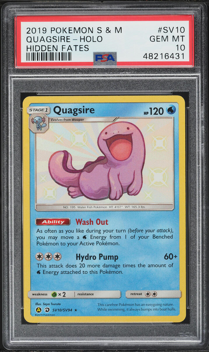 2019 Pokemon Sun & Moon Hidden Fates Shiny Quagsire #SV10 PSA 10 GEM MINT
