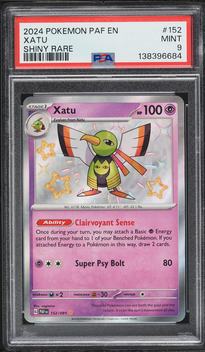 2024 Pokemon Scarlet & Violet Paldean Fates Shiny Xatu #152 PSA 9 MINT