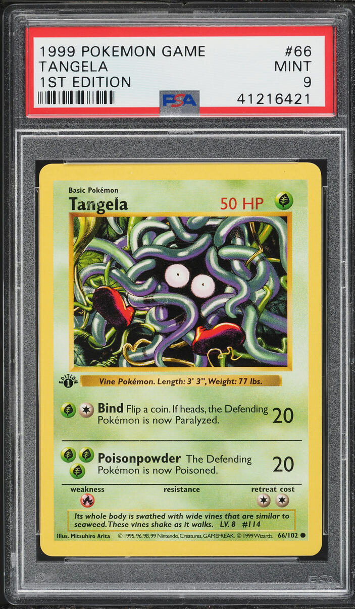 1999 Pokemon Base Set Shadowless 1st Edition Tangela #66 PSA 9 MINT