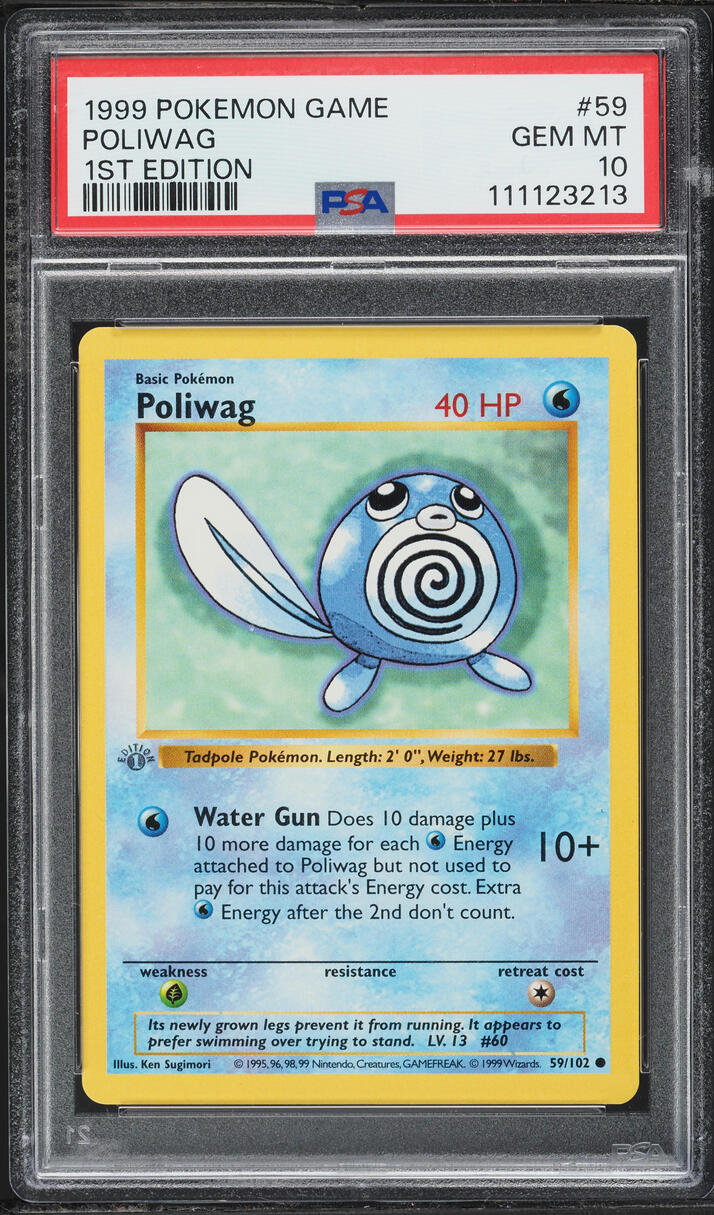 1999 Pokemon Base Set Shadowless 1st Edition Poliwag #59 PSA 10 GEM MINT
