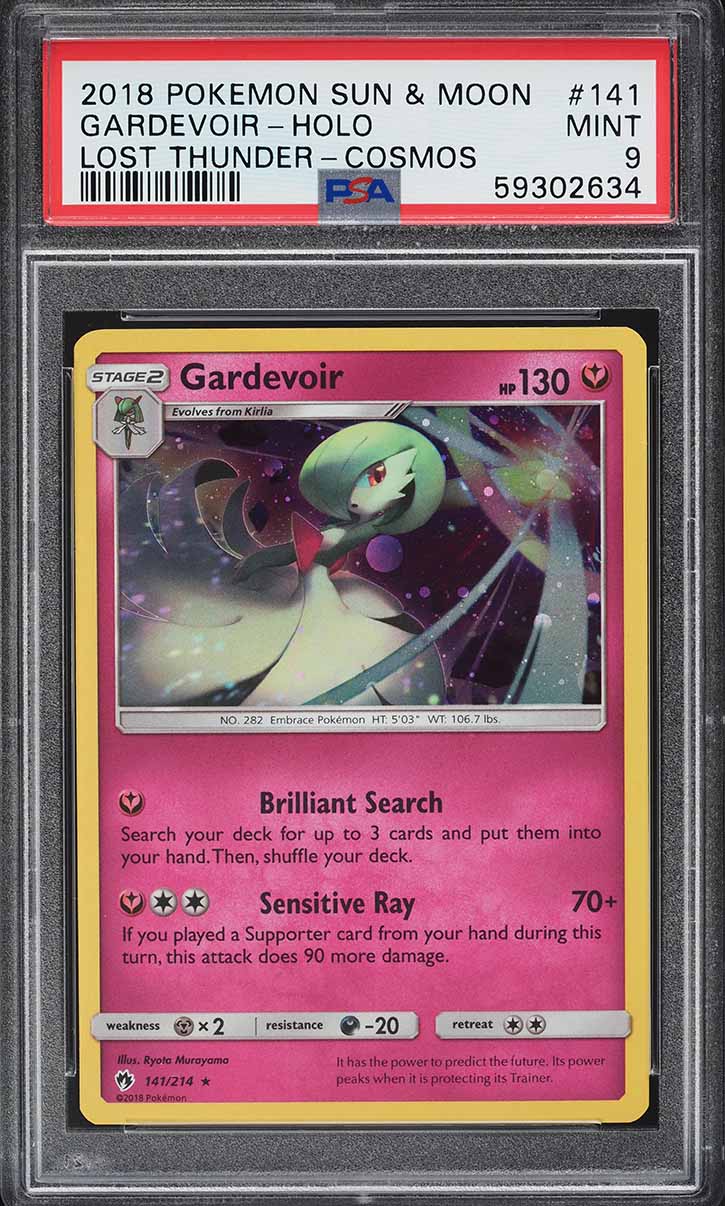 2018 Pokemon Sun & Moon Lost Thunder Cosmos Holo Gardevoir #141 PSA 9 MINT