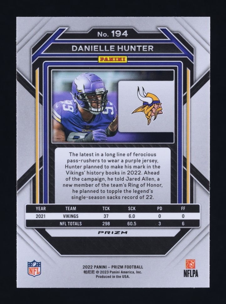 2022 Panini Prizm Snakeskin Danielle Hunter #194 MBA AUTH