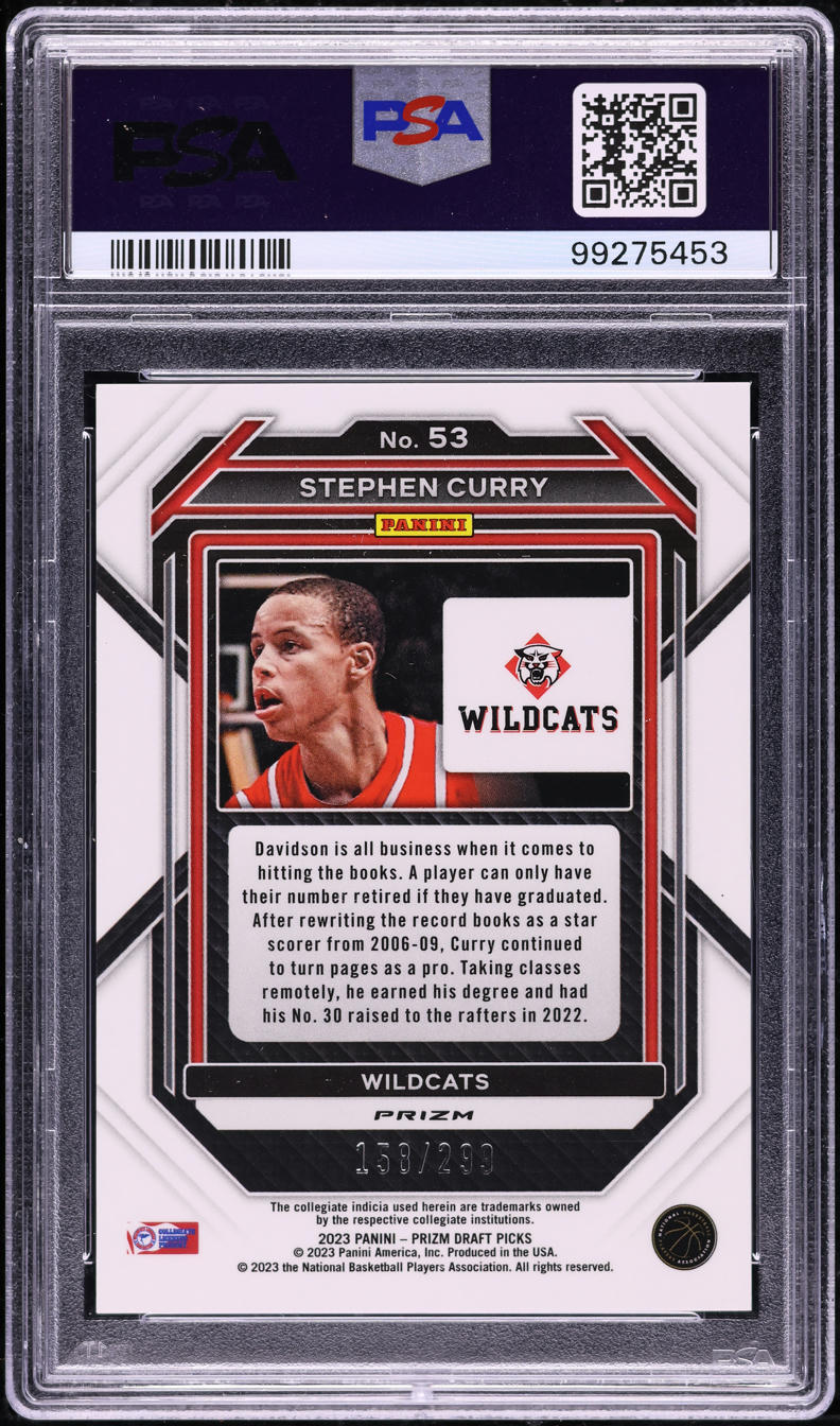 2023 Panini Prizm Draft Picks Red Stephen Curry /299 #53 PSA 9 MINT