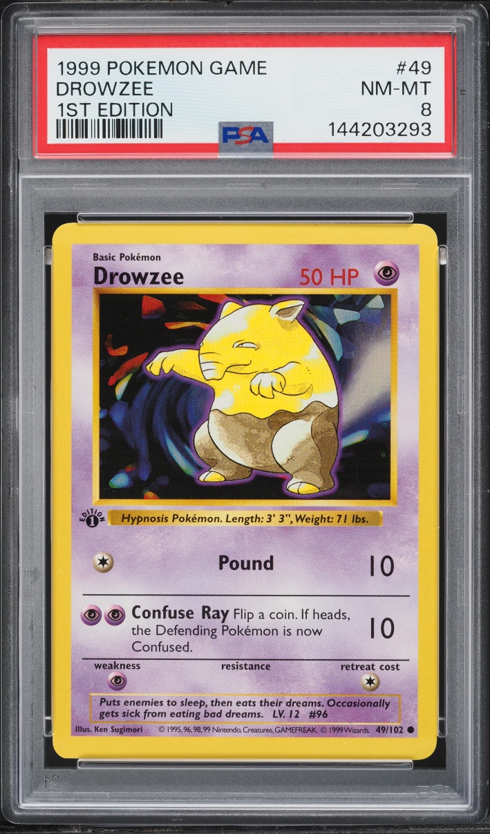 1999 Pokemon Base Set Shadowless 1st Edition Drowzee #49 PSA 8 NM-MT