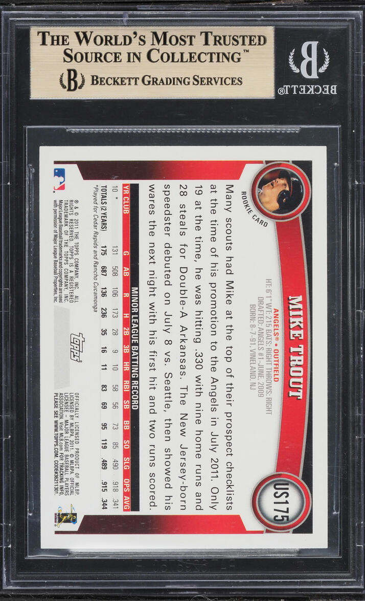 2011 Topps Update Mike Trout ROOKIE #US175 BGS 10 PRISTINE
