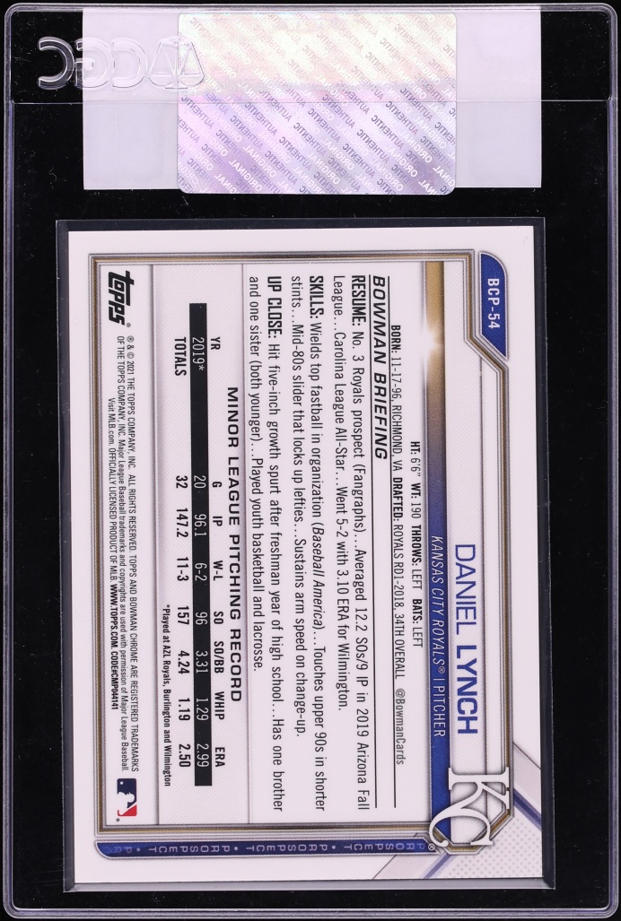 2021 Bowman Chrome Speckle Refractor Daniel Lynch PROSPECT /299 #BCP-54 CGC AUTH