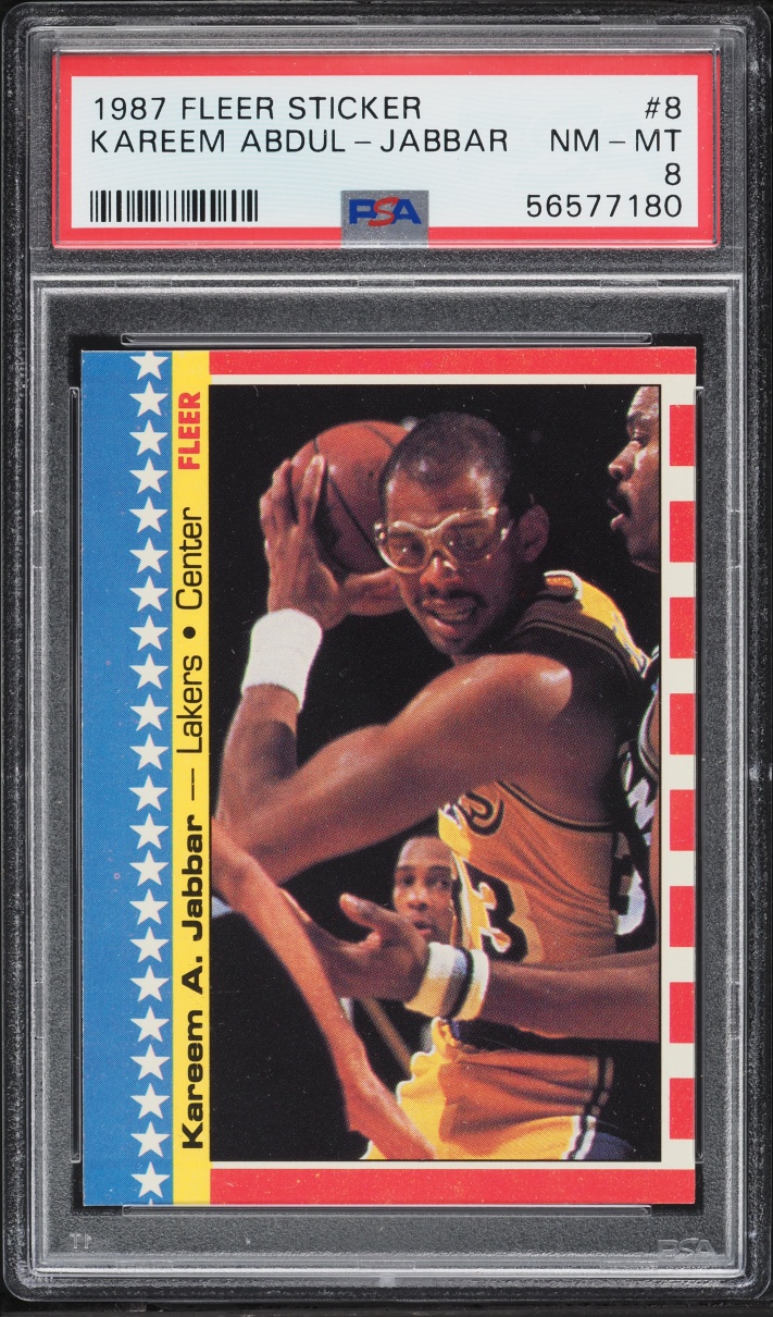 1987 Fleer Sticker Kareem Abdul-Jabbar #8 PSA 8 NM-MT