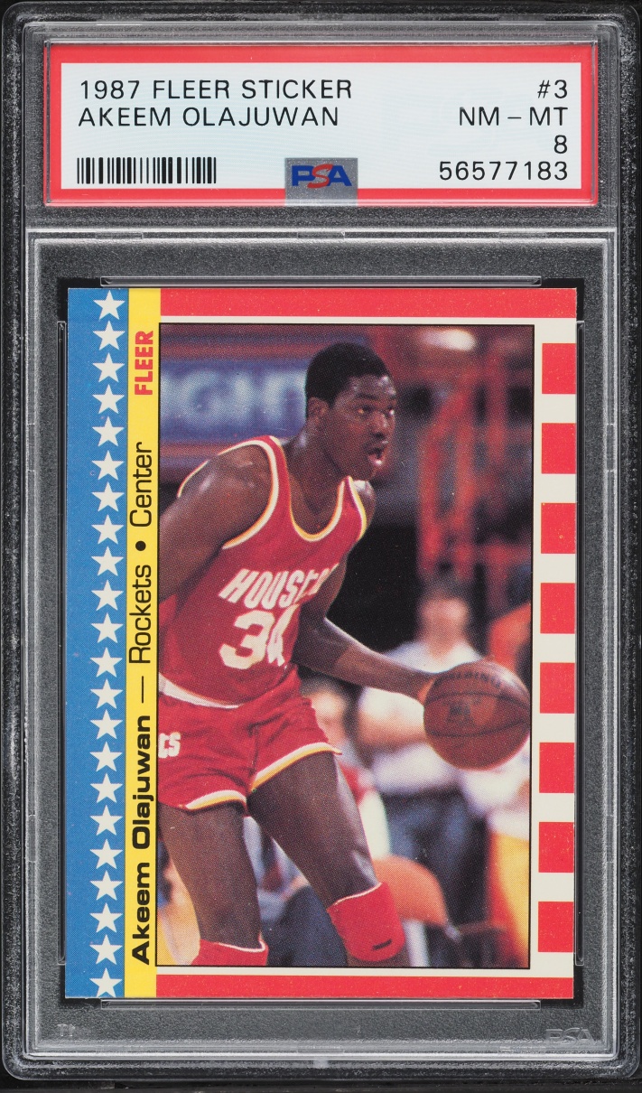 1987 Fleer Sticker Hakeem Olajuwon #3 PSA 8 NM-MT