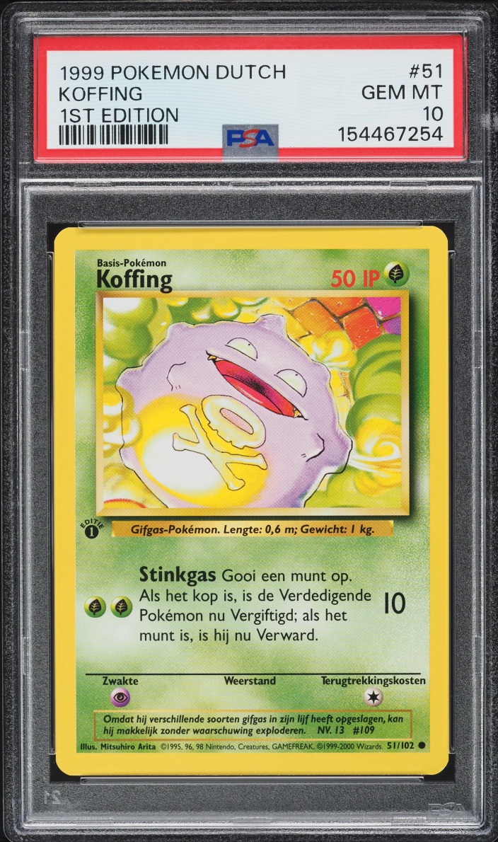 1999 Pokemon Dutch Base Set 1st Edition Koffing #51 PSA 10 GEM MINT