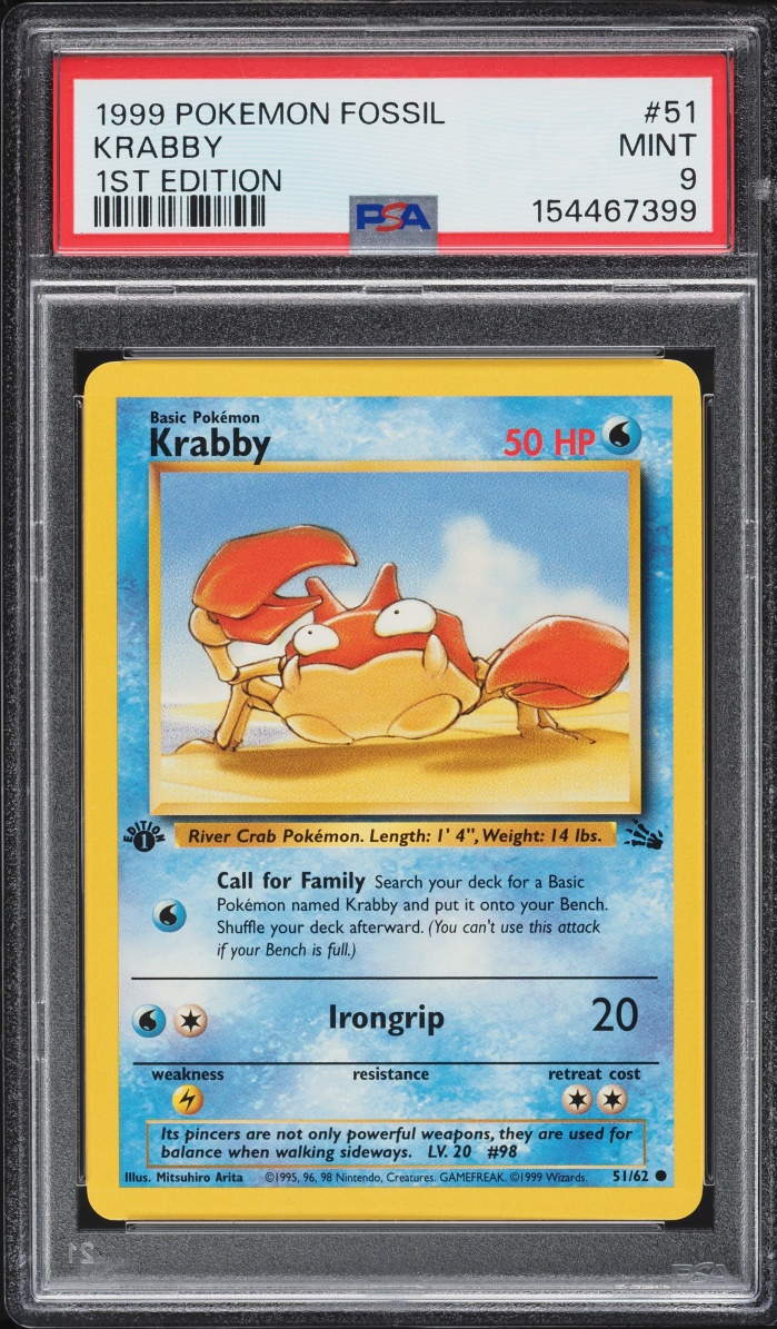 1999 Pokemon Fossil 1st Edition Krabby #51 PSA 9 MINT