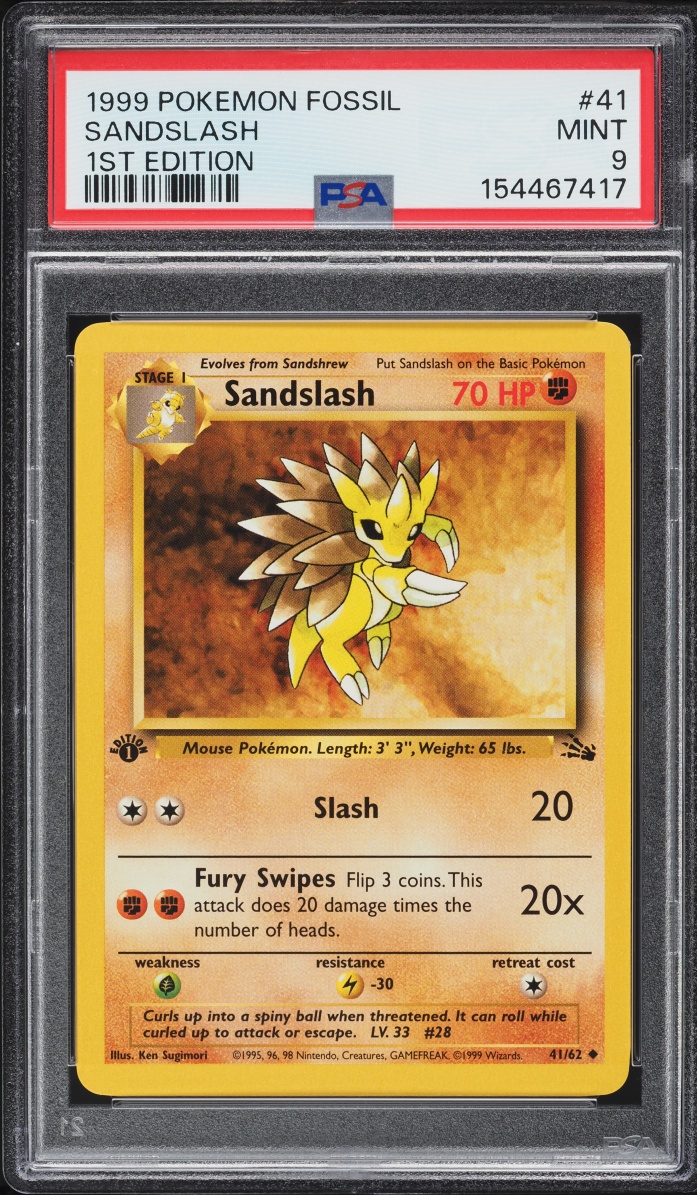 1999 Pokemon Fossil 1st Edition Sandslash #41 PSA 9 MINT