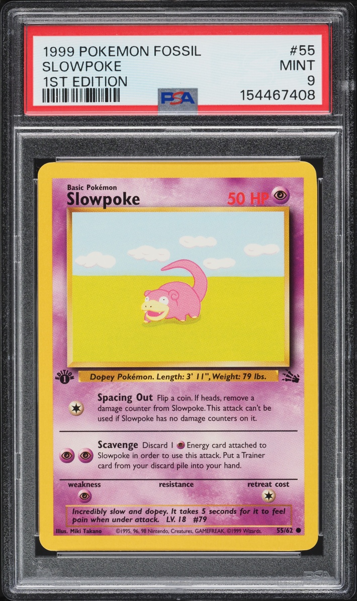 1999 Pokemon Fossil 1st Edition Slowpoke #55 PSA 9 MINT