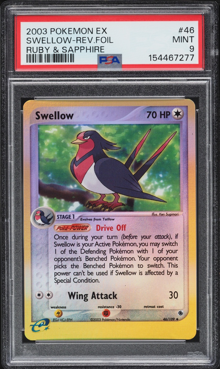 2003 Pokemon EX Ruby & Sapphire Reverse Holo Swellow #46 PSA 9 MINT