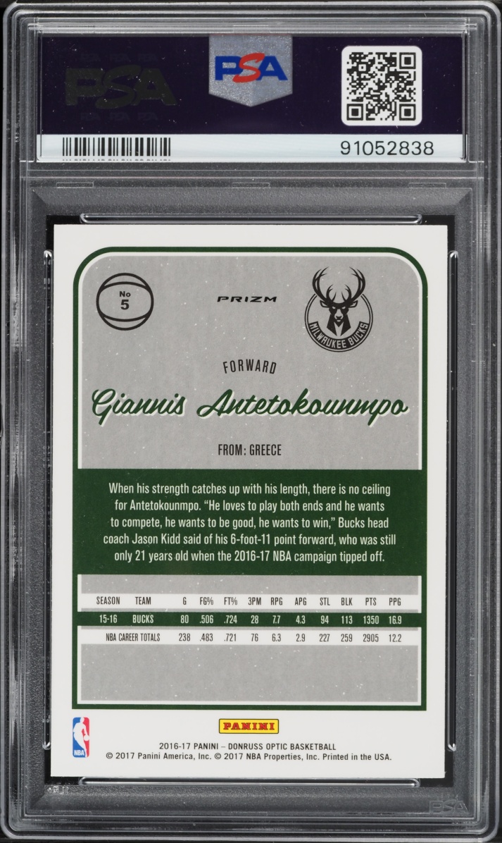 2016 Donruss Optic Holo Giannis Antetokounmpo #5 PSA 10 GEM MINT