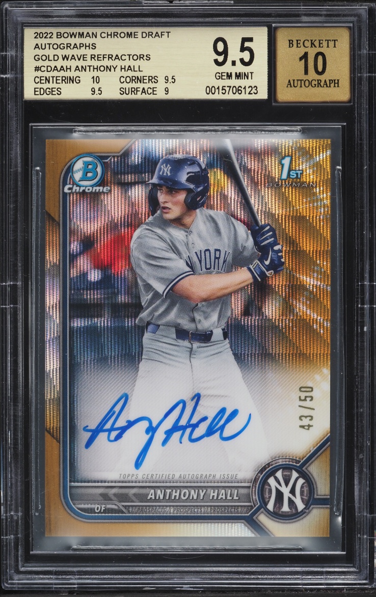 2022 Bowman Chrome Draft Gold Wave Refractor Anthony Hall PROSPECT AUTO /50 #CDA-AH BGS 9.5 GEM