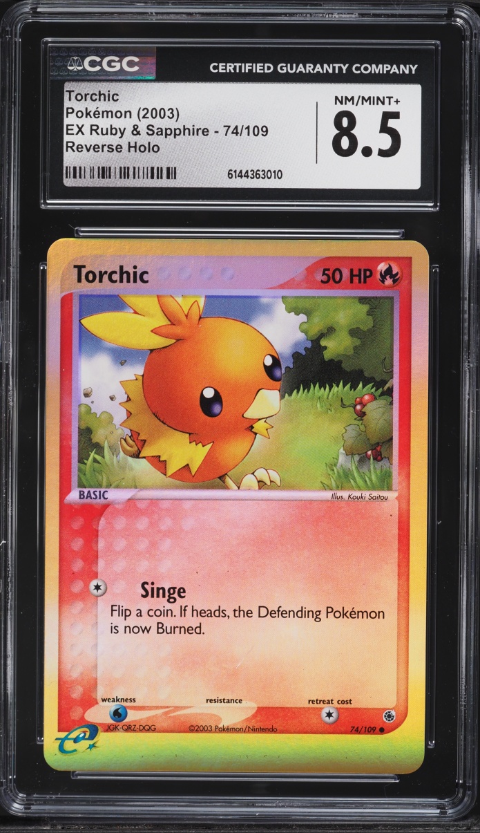2003 Pokemon EX Ruby & Sapphire Reverse Holo Torchic #74 CGC 8.5 NM-MT+