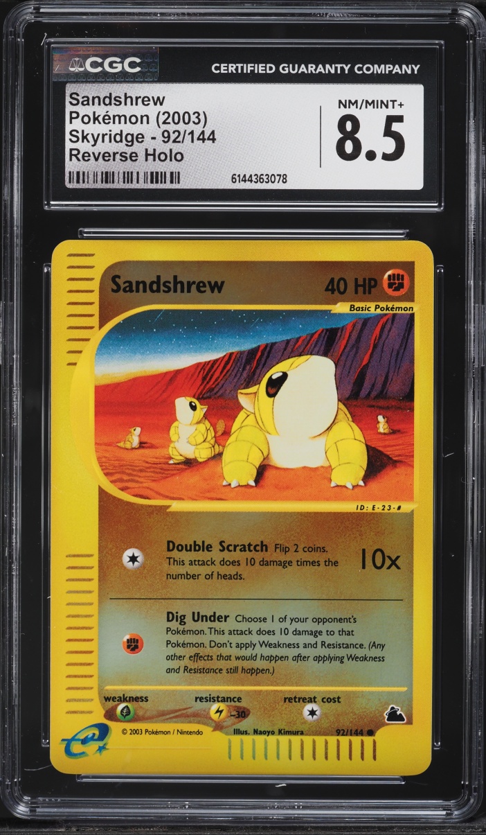 2003 Pokemon Skyridge Reverse Holo Sandshrew #92 CGC 8.5 NM-MT+