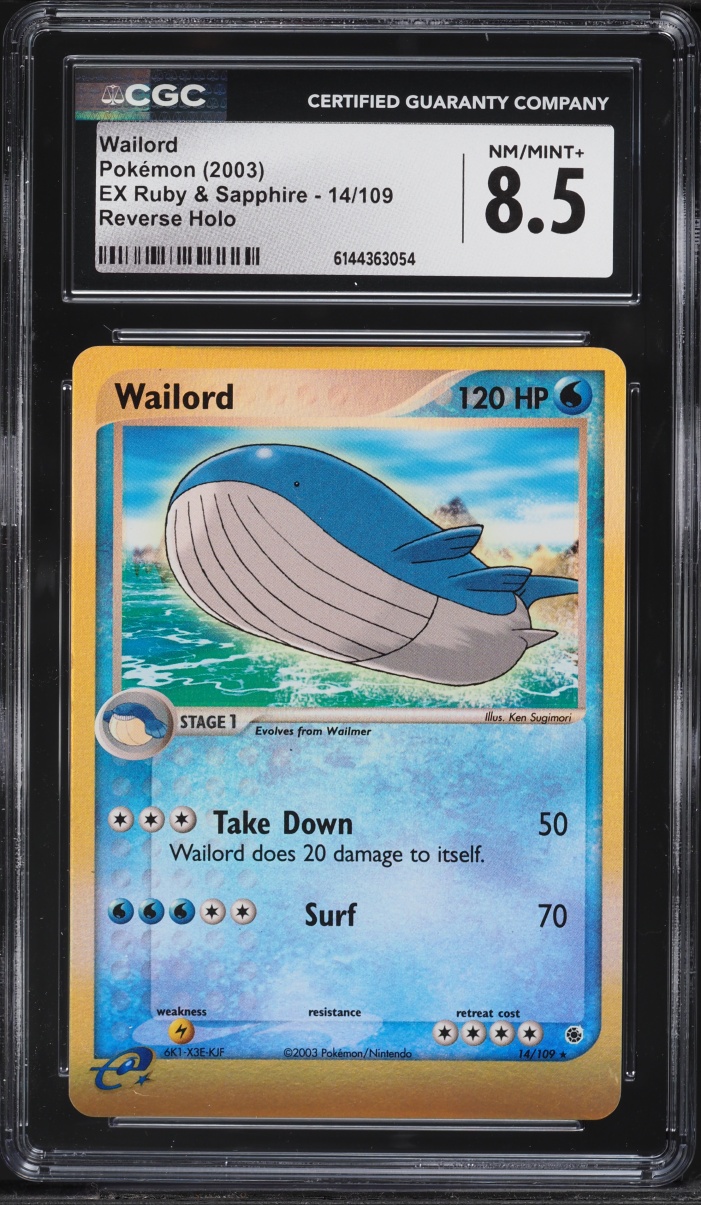 2003 Pokemon EX Ruby & Sapphire Reverse Holo Wailord #14 CGC 8.5 NM-MT+