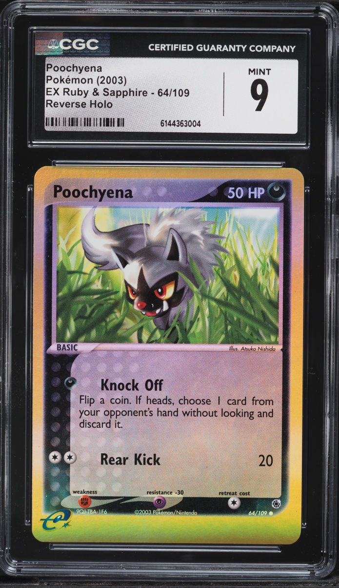 2003 Pokemon EX Ruby & Sapphire Reverse Holo Poochyena #64 CGC 9 MINT