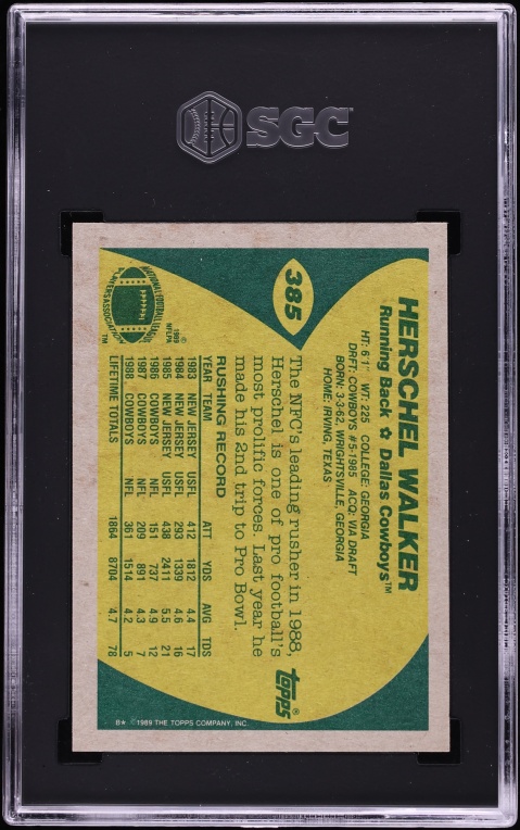 1989 Topps Football Herschel Walker #385 SGC 8 NM-MT
