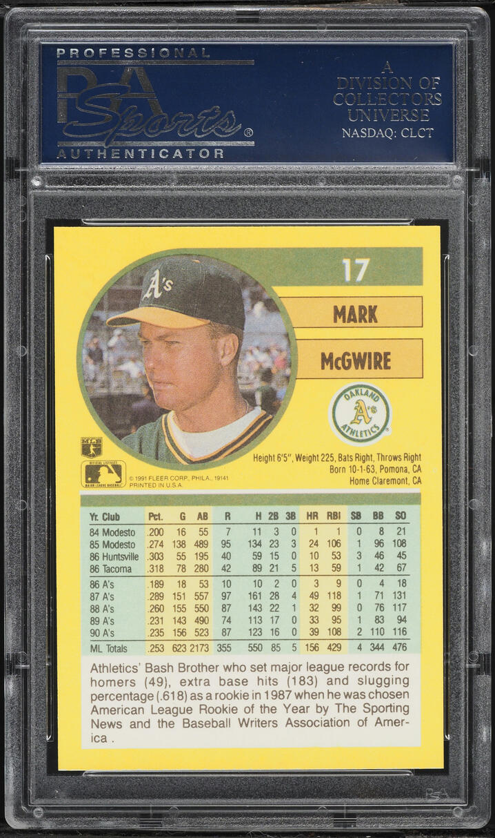 1991 Fleer Mark McGwire #17 PSA 10 GEM MINT