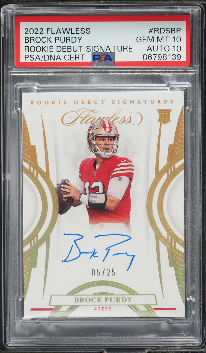 2022 Panini Flawless Debut Brock Purdy ROOKIE AUTO DNA 10 /25 #RDS-BP PSA 10 GEM