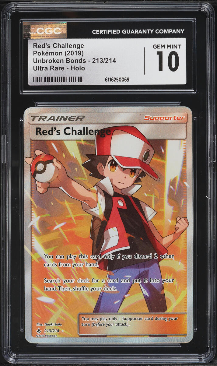 2019 Pokemon Sun & Moon Unbroken Bonds Full Art Red's Challenge #213 CGC 10 GEM MINT