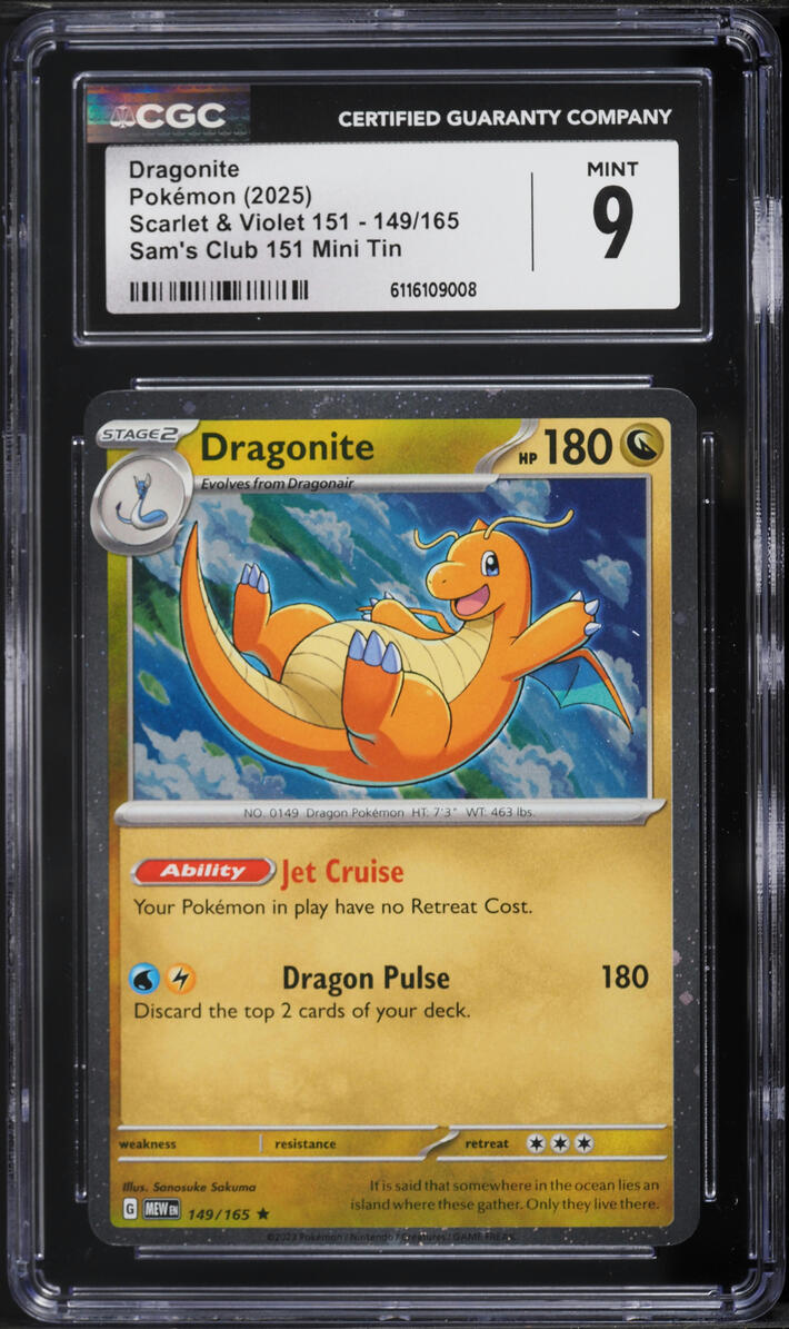 2025 Pokemon Scarlet & Violet 151 Sam's Club Mini Tin Dragonite #149 CGC 9 MINT