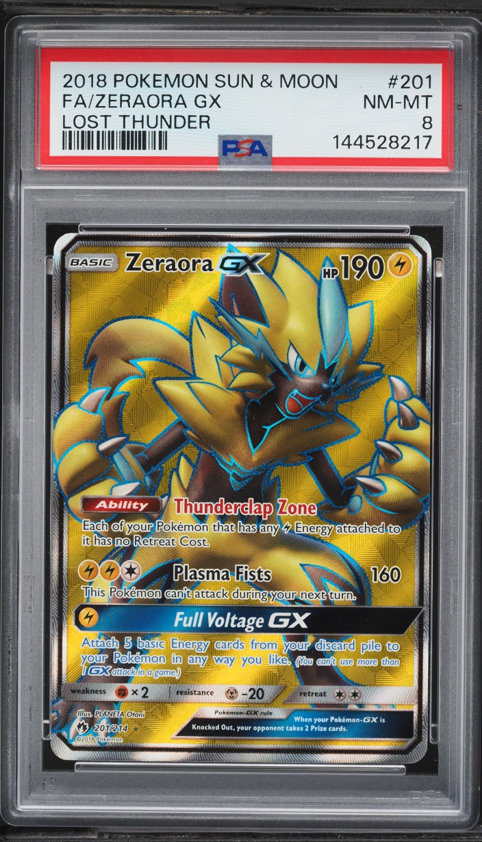 2018 Pokemon Sun & Moon Lost Thunder Full Art Zeraora GX #201 PSA 8 NM-MT