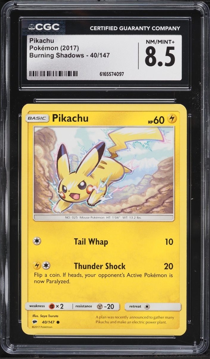 2017 Pokemon Sun & Moon Burning Shadows Pikachu #40 CGC 8.5 NM-MT+