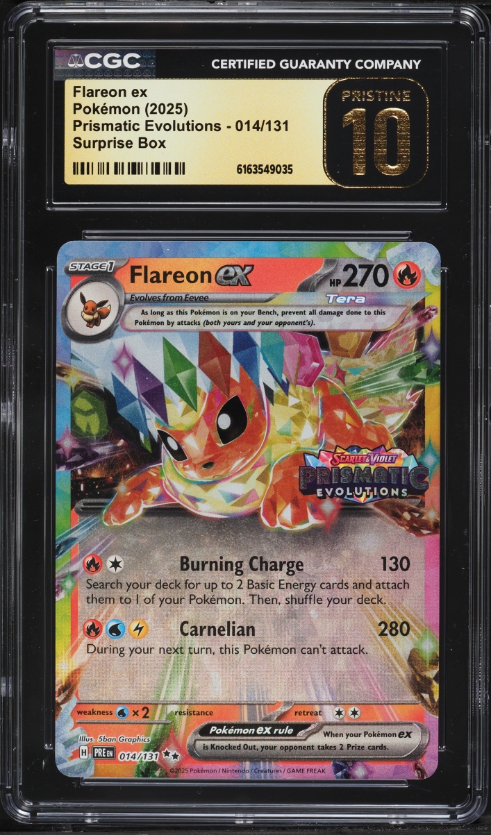 2025 Pokemon SV Prismatic Evolutions Surprise Box Holo Flareon EX #14 CGC 10 PRISTINE