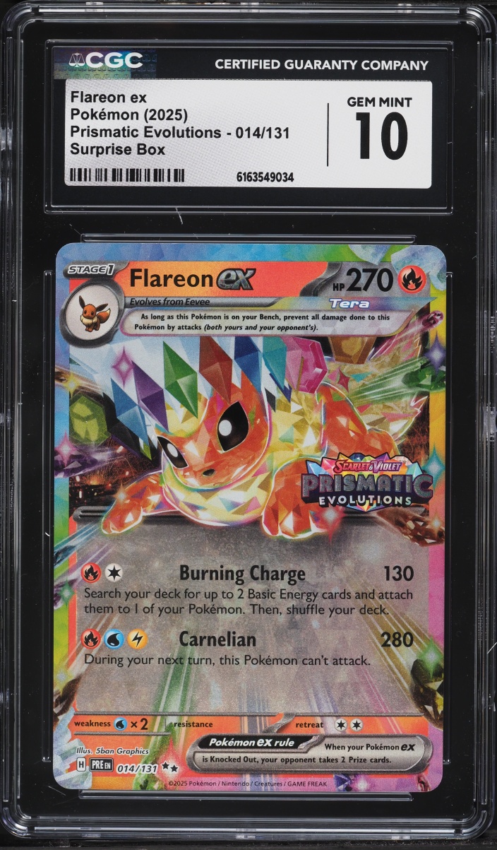 2025 Pokemon Scarlet & Violet Prismatic Evolutions Surprise Box Holo Flareon EX #14 CGC 10 GEM