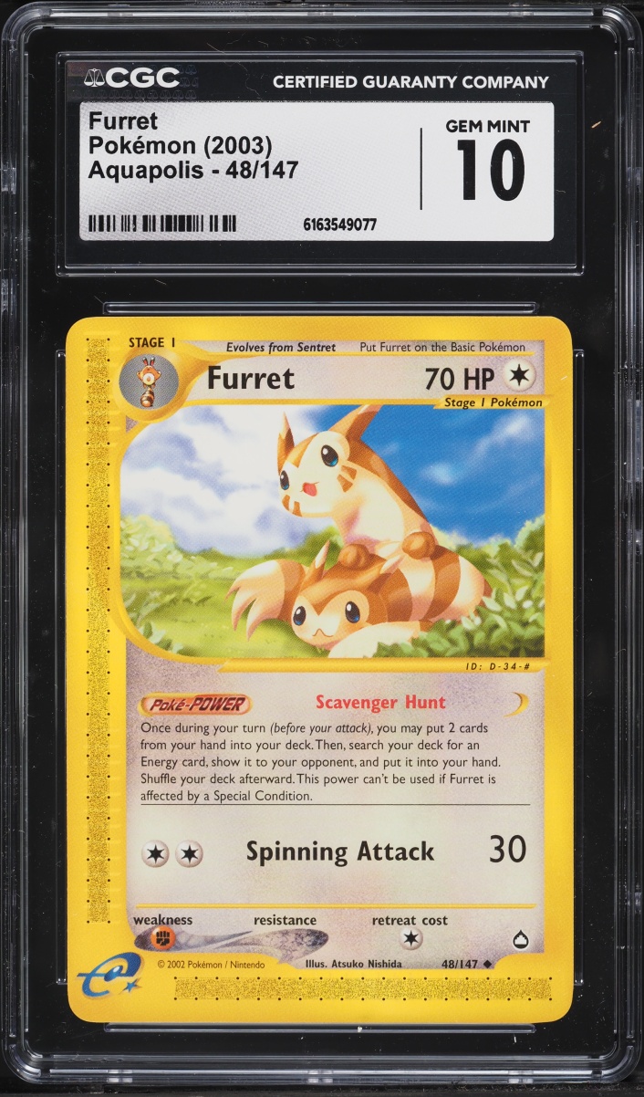 2003 Pokemon Aquapolis Furret #48 CGC 10 GEM MINT