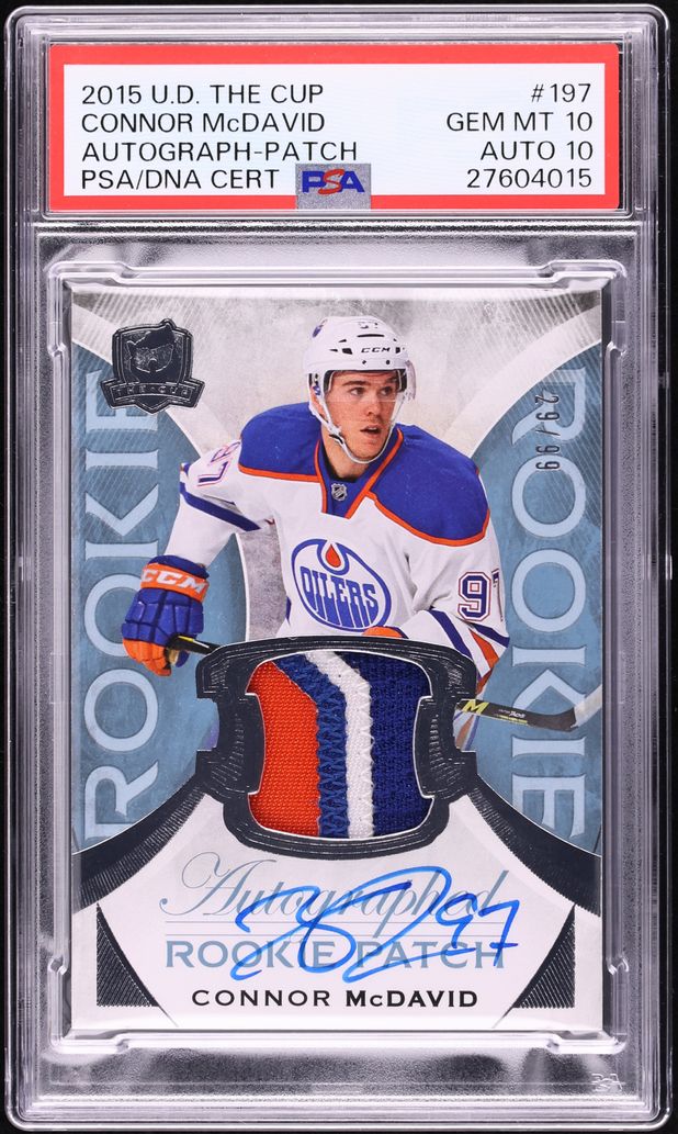 2015 Upper Deck The Cup Connor McDavid ROOKIE PATCH AUTO DNA 10 /99 #197 PSA 10 GEM MINT