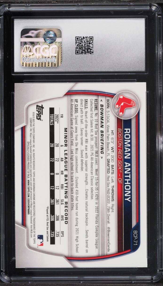 2023 Bowman Chrome Roman Anthony PROSPECT #BCP-71 CGC 10 GEM MINT