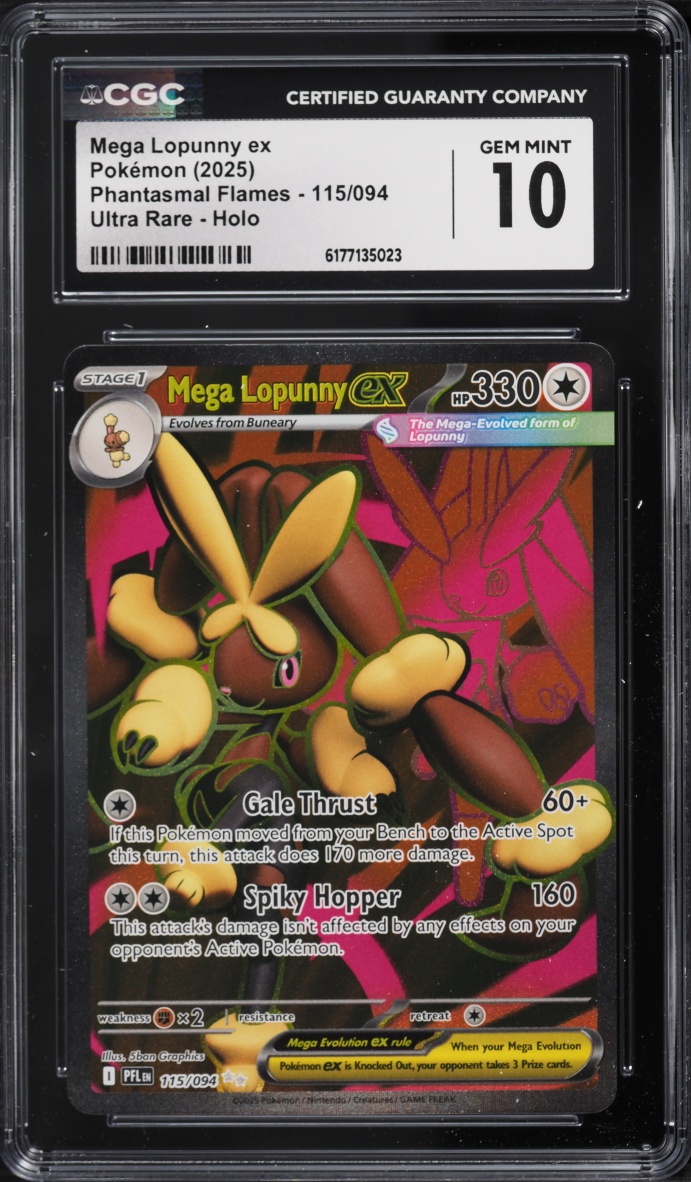 2025 Pokemon Mega Evolution Phantasmal Flames Full Art Mega Lopunny EX #115 CGC 10 GEM MINT