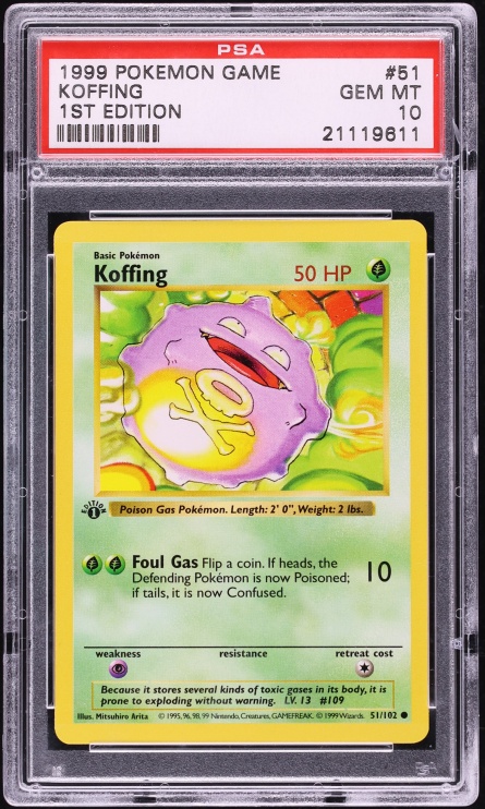 1999 Pokemon Base Set Shadowless 1st Edition Koffing #51 PSA 10 GEM MINT