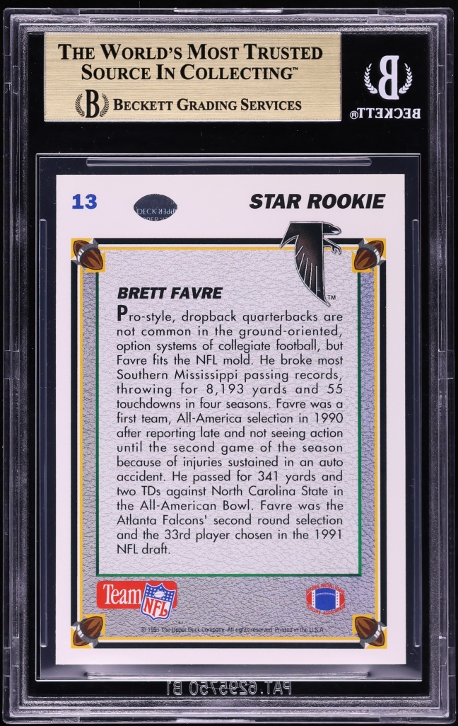 1991 Upper Deck Football Brett Favre ROOKIE #13 BGS 9.5 GEM MINT