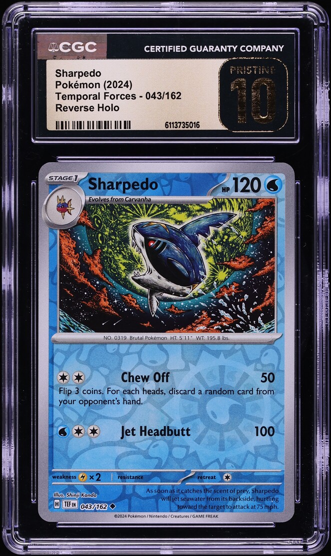 2024 Pokemon Scarlet & Violet Temporal Forces Reverse Holo Sharpedo #43 CGC 10 PRISTINE