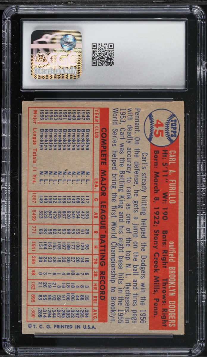 1957 Topps Carl Furillo #45 CGC 3 VG