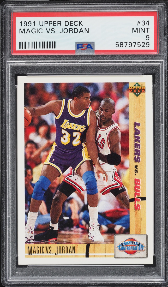 1991 Upper Deck Basketball Magic Johnson VS Michael Jordan #34 PSA 9 MINT