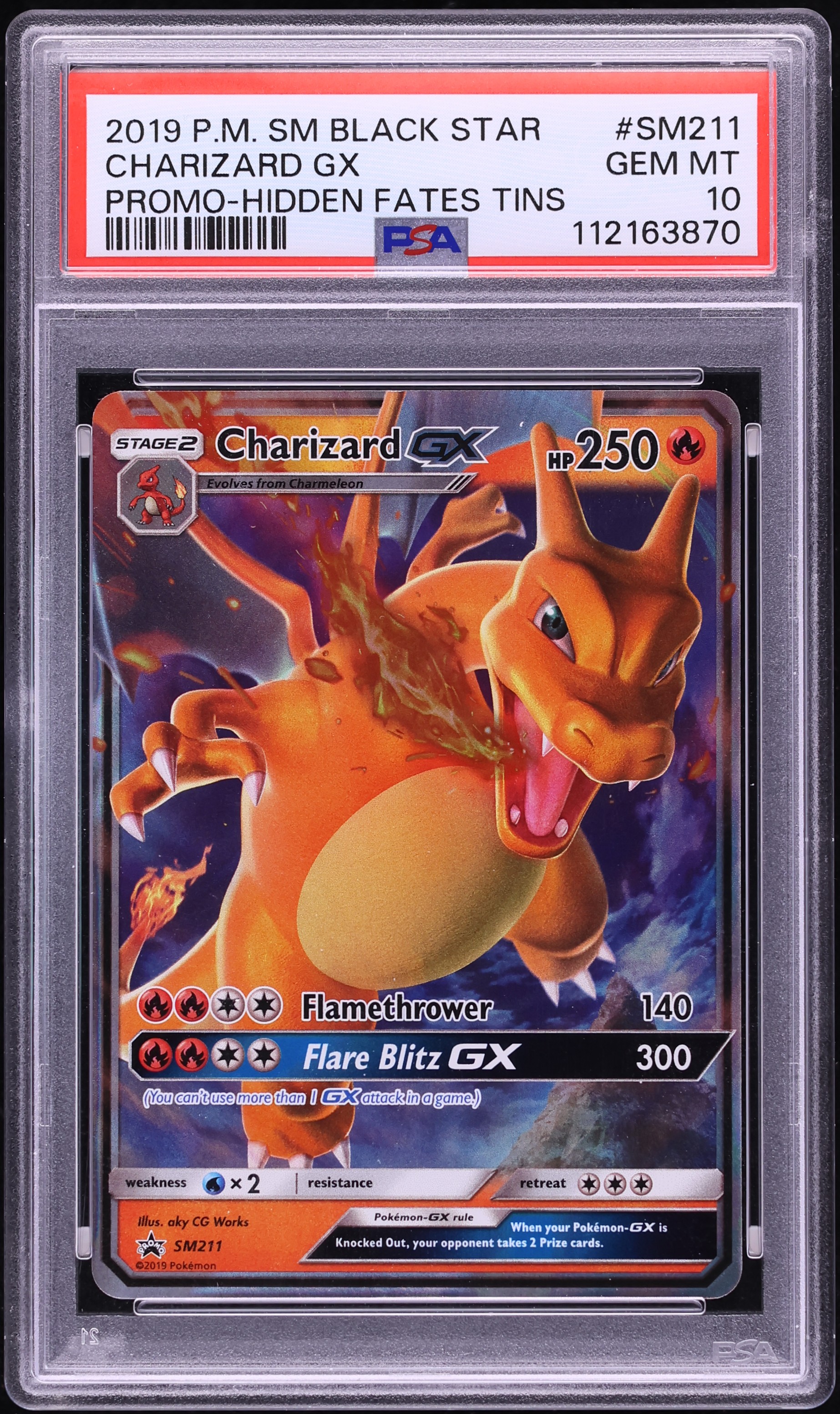 2019 Pokemon Sun & Moon Promo Hidden Fates Tins Holo Charizard GX #SM211 PSA 10 GEM MINT