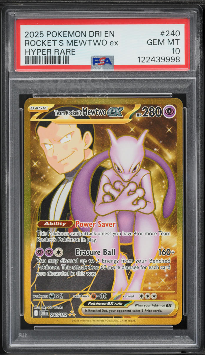 2025 Pokemon Scarlet & Violet Destined Rivals Gold Rare Team Rocket's Mewtwo ex #240 PSA 10 GEM