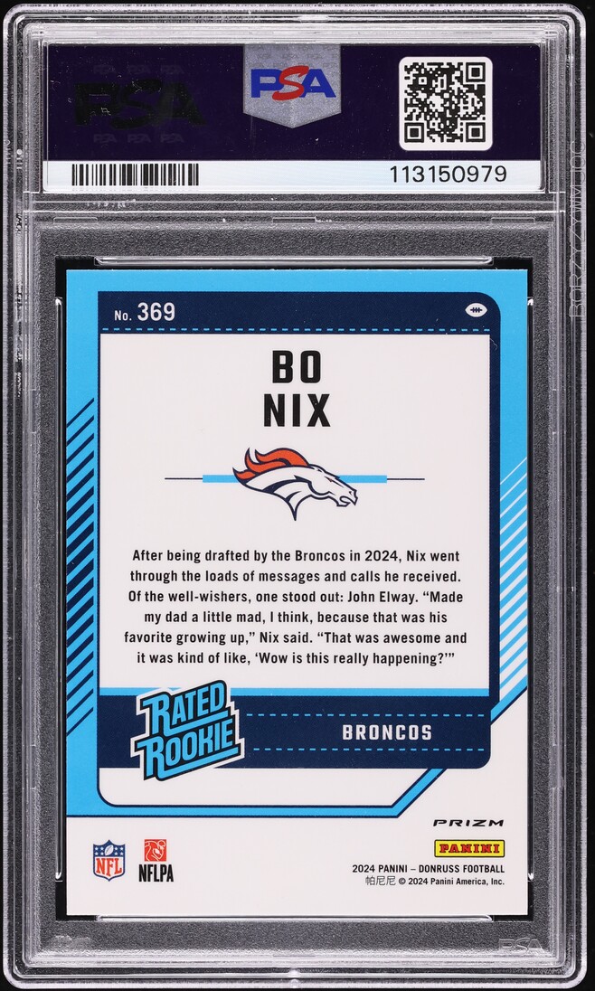 2024 Donruss Optic Preview Bo Nix ROOKIE #369 PSA 9 MINT