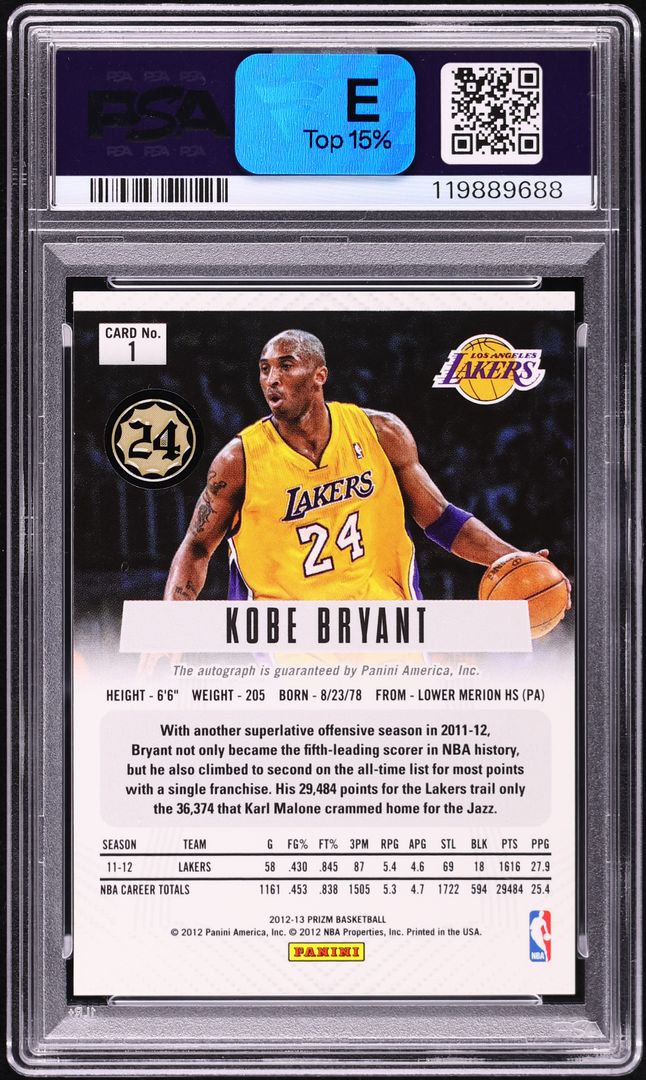 2012 Panini Prizm Kobe Bryant AUTO DNA 10 #1 PSA 10 GEM MINT
