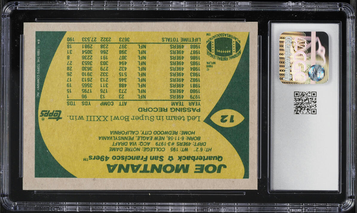 1989 Topps Football Joe Montana #12 CGC 8.5 NM-MT+