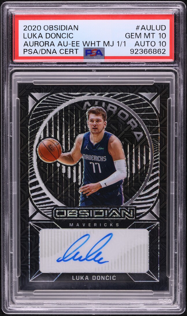 2020 Panini Obsidian Aurora EE White Mojo Luka Doncic AUTO DNA 10 1/1 PSA 10 GEM