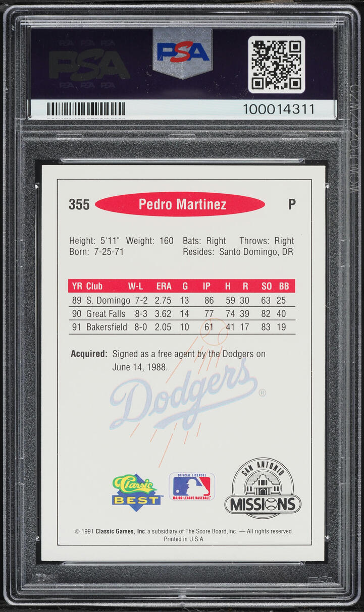 1991 Classic Best Pedro Martinez ROOKIE #355 PSA 9 MINT